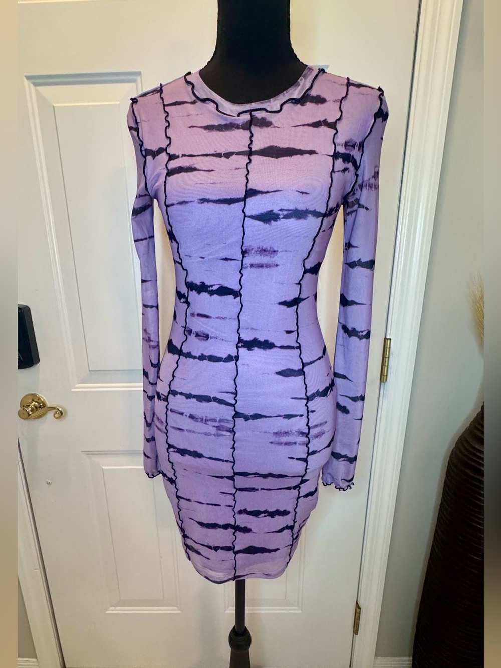 H&M Lavender Tie-Dye Long Sleeve Bodycon Dress